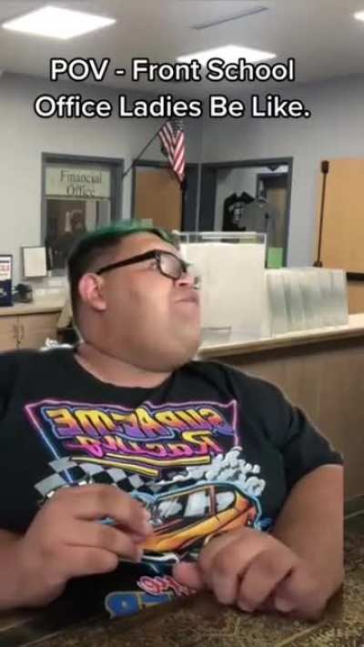 Drake The Type of Tedious Tina to work too seriously in the school's main office