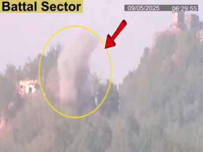 A Pakistani Kornet-E hits a Indian bunker on the loc in the Battal Sector in Poonch.