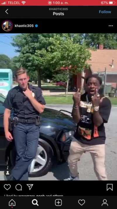 This POS making fun of someone doing his job and promoting the disrespect towards cops.