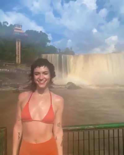Orange swimsuit in Argentina/Patagonia (IG Dec 12 2023)
