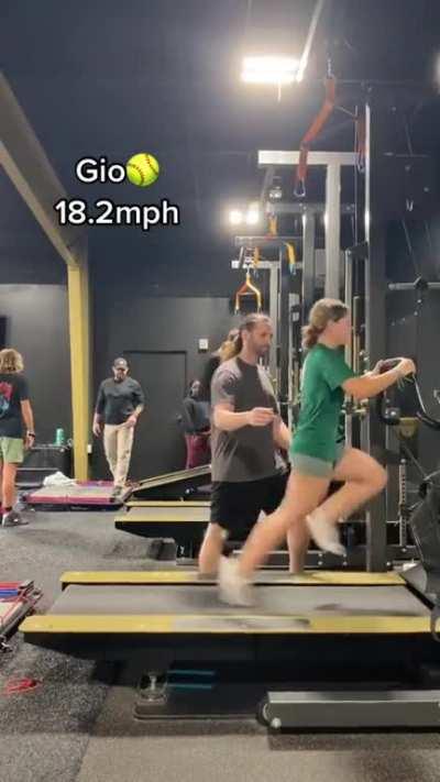 Gym treadmill dismount at 18 mph