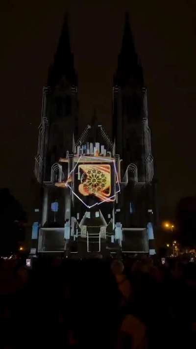 Light projection show on the Church of St. Ludmila in Prague, part of the Signal Festival of light art