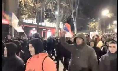 Thousands of Serbians rally in favor of Invasion of Kosovo. They are chanting: “Fuck NATO pact”, “Kosovo is Serbia” and “Serbs and Russians brothers forever”. This comes after Serbian president threatened to send Army in Kosovo! The World needs to stop an