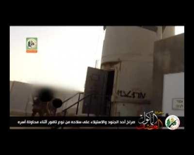 Hamas fighters attacking an Israeli base from a tunnel