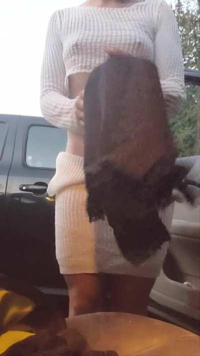 Quick changes are easy when you don't wear panties or a bra [GIF]