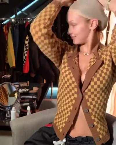 getting ready for her halloween look