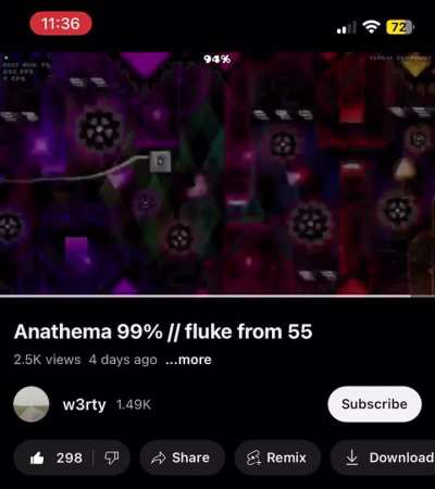 Dude dies on the last click in Anathema(fourth hardest level in Geometry Dash) from 55% and curses the devil