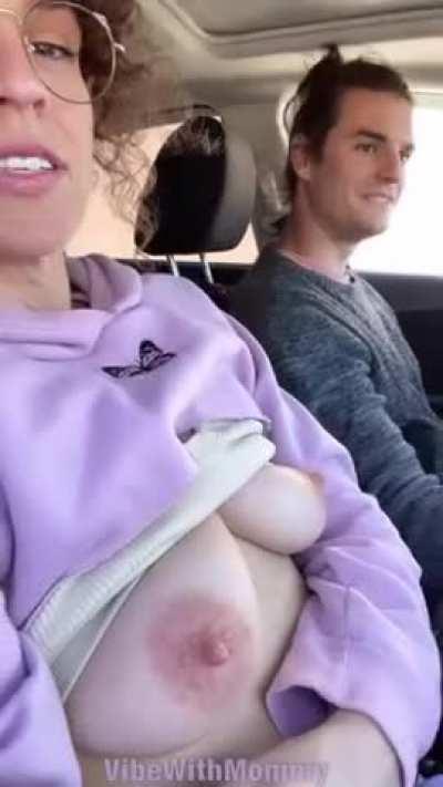 Riding in my sweet boys race car! Things can get a little titty.. [mf] milf