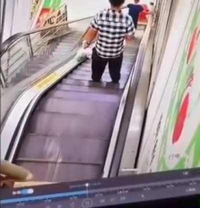 to play with your child on the escalator