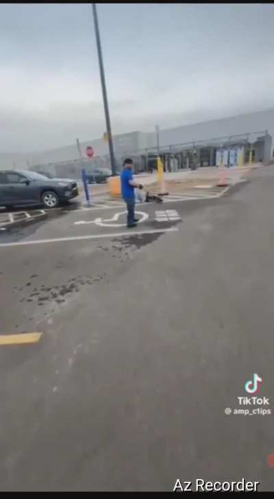 Short temper, short stature, mini bike, and Walmart bag jitsu in a Walmart parking lot.