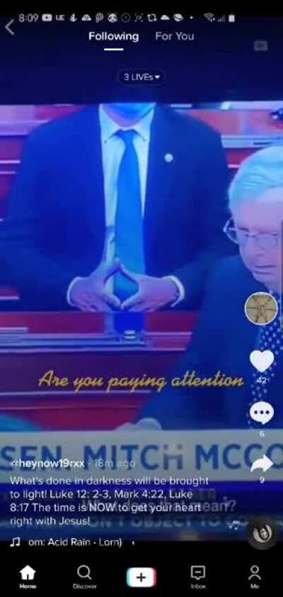 Tinfoil Hat Time! Mitch McConnell suddenly pauses while staring at another Senator, until he receives THE HAND SIGNAL! Weird no?