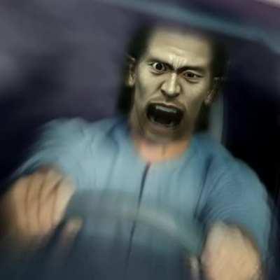 Akiyama swerves into oncoming traffic and dies in a violent head on collision with a semi truck