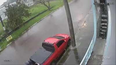 Guy casually strolls around after a horrific three-way car crash