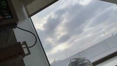 Medical helicopter experiences a malfunction and crashes while landing on a Los Angeles hospital rooftop yesterday. Wreckage missed the roof’s edge by about 15 feet, and all aboard survived.