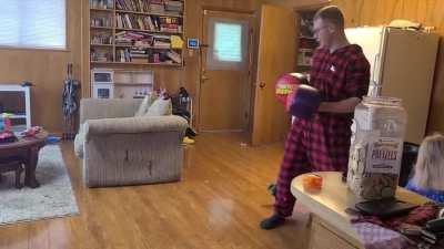 My kid fell over, with some assistance from me.