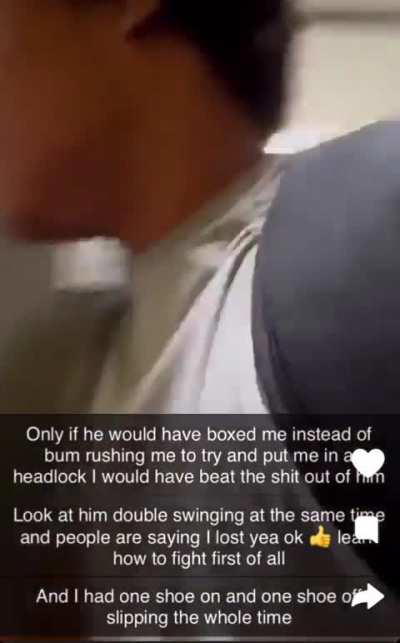 Fatass makes excuse for why he lost on Snapchat 🤦‍♂️