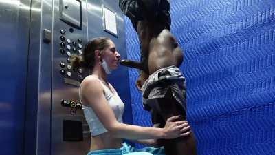 I sucked his dick in the hotel elevator and almost got caught!