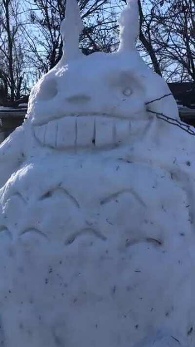 (OC) I’ve been told my snow Totoro or “Snowtoro” might belong here.It took all weekend to build and all the snow in the yard as well just to completely freak out my neighbors who have apparently never heard of Totoro...