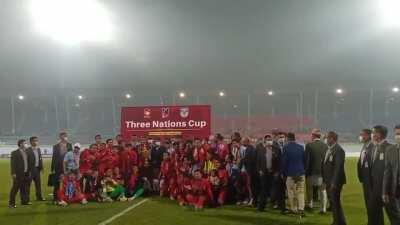 Nepal's national football players chanting 