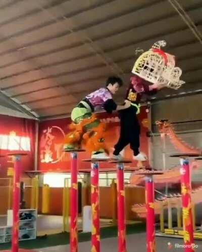 Lion dance practice.