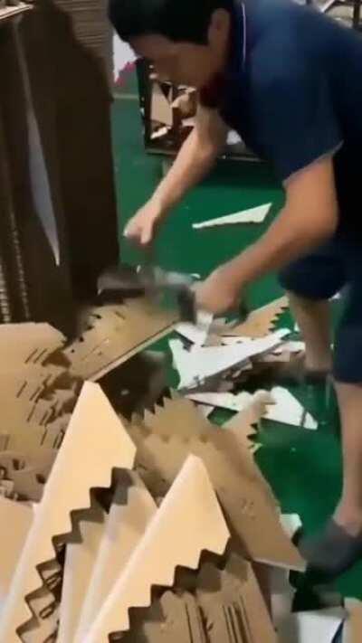 Removes excess from cardboard cuttings