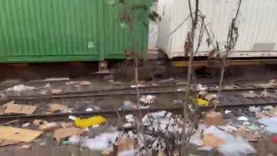 State of rail infrastructure in america: boxes left over on tracks by rail car looters caused a 17 car derailment on Jan 15