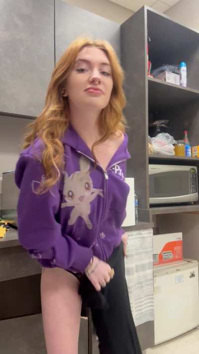 Was told it would be fun for me to change into my work outfit in the break room. (F)