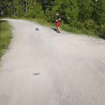 My buddy's kid getting hit with a drone