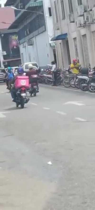 Police sparta kicked an attempted to run motorcyclist