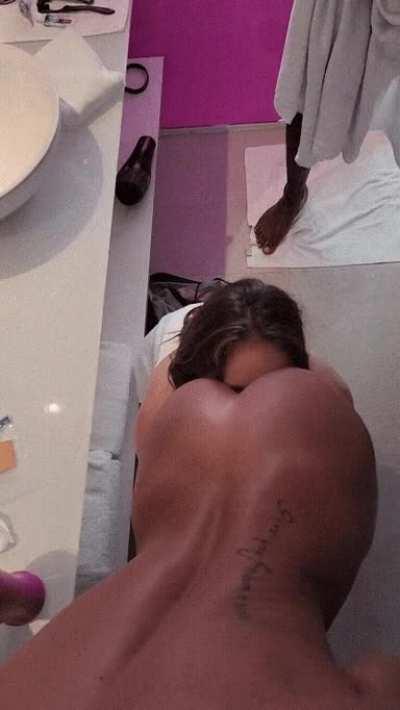 My husband and his friends watching a girl we picked up at the pool party eat my ass and pussy before they all take turns on us