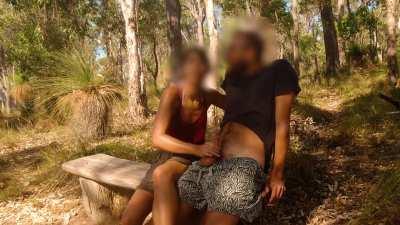 Never been this daring before! Making my man cum right by the path!