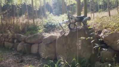 Deep Robotics' new quadruped models with wheels demonstrating rough terrain traversability and robustness