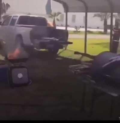 Kid put fireworks on the grill