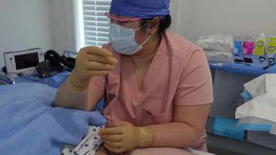 Getting him excited with My gloved touch while I open up his dick hole