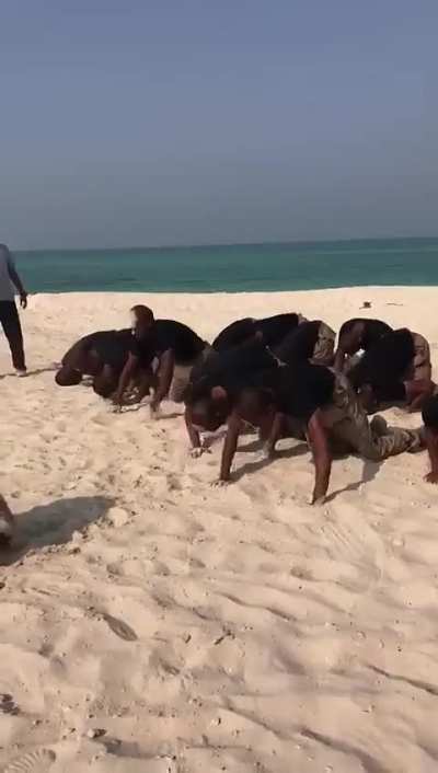 Saudi recruits during very hard training, to the point they can’t perform their prayers.
