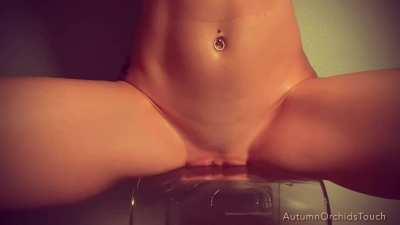 An acrylic stool and copious amount of lube can become the perfect grinding pad for this pumped pussy…