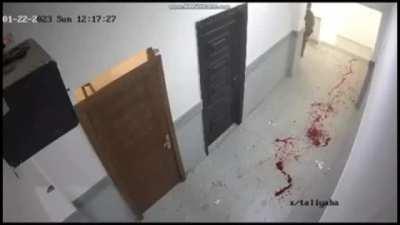 CCTV footage of Al Shabbab terrorist attack on a government building in Somalia shows 2 security guards armed with handguns fending off 2 heavily armed shooters