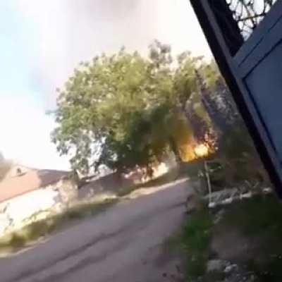 RU pov: Russian soldiers film the explosion of an ammunition depot destroyed by Ukrainian fire. (video from summer 2022)