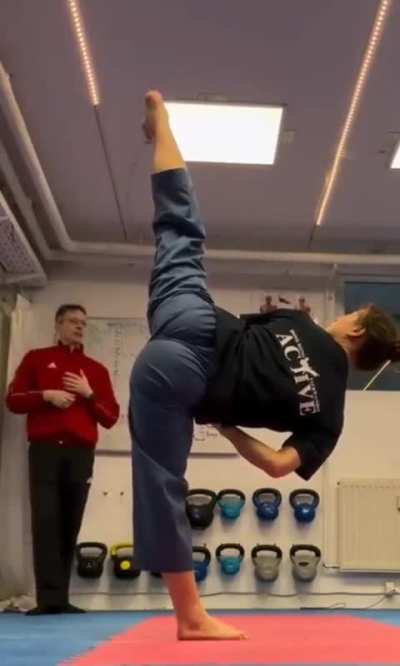 This perfectly executed karate stance. A lot hard then it looks.