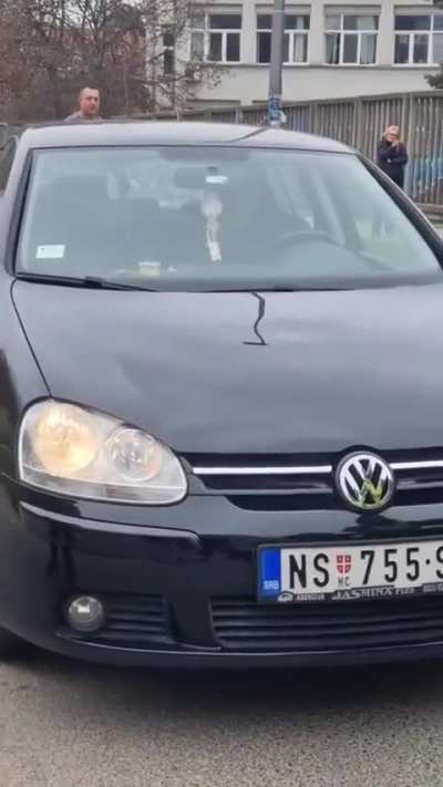 Happened today in Novi Sad, Serbia. The driver couldn’t wait 15 minutes on a blocked road (in memory of the 15 tragic deaths).