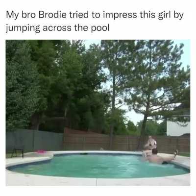 WCGW trying to jump over a pool to impress a girl
