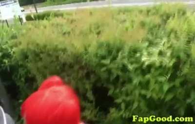 Japanese girl sucks dick and gets fucked outdoors