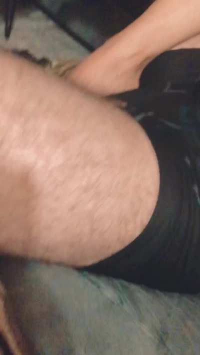 Stepping on a footlong for a footjob