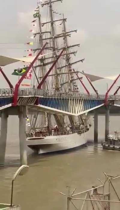 October 18, 2021 Brazilian Navy Training ship Cisne Branco hits a pedestrian bridge over the Guayas river in Ecuador