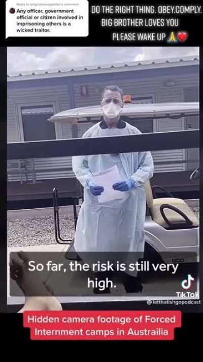 Australian Covid concentration-camp inmate threatened with $5000 fine if she talks to other inmates on the other side of a fence.