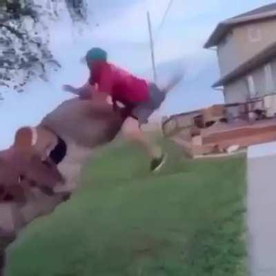 Double horse kick to the face.