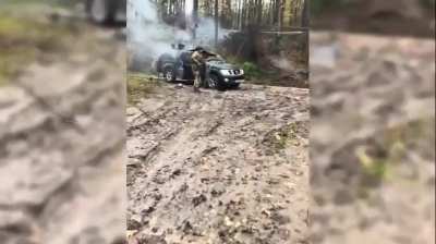 Fiber-Optics FPV drone strikes enemy SUV + footage of the aftermath from UAF sources on the logistics route.