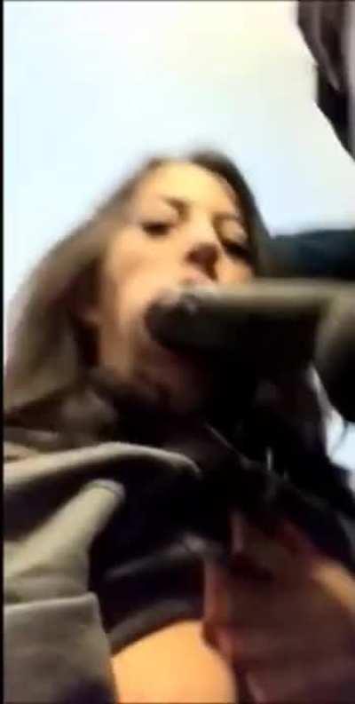 Slut sucks fat bbc in airplane toilet