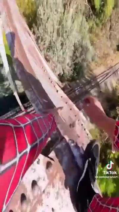 Dude goes up the side of a bridge, made my palms sweat