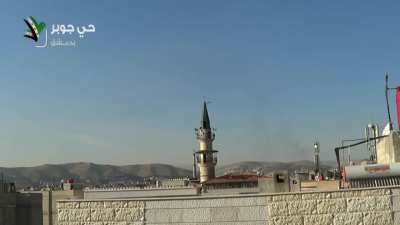 FSA camera set up to capture a few hours of Syrian Army artillery bombardment as it slowly rolls through Jobar, Damascus - 3/2/2013